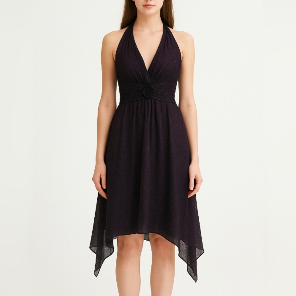 City Triangles Y2K Glittery Babydoll Halter Dress‎ Purple Black Whimsigoth Large